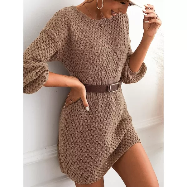 imageCUPSHE Womens Long Sleeve Pullover Sweater Dress Solid Fall Winter Casual Knit DressesCoffee