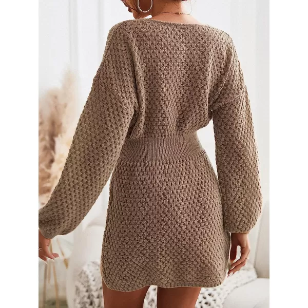 imageCUPSHE Womens Long Sleeve Pullover Sweater Dress Solid Fall Winter Casual Knit DressesCoffee