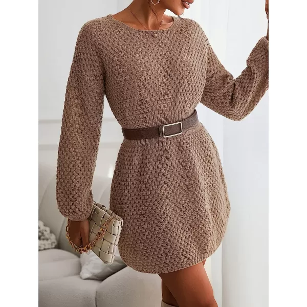 imageCUPSHE Womens Long Sleeve Pullover Sweater Dress Solid Fall Winter Casual Knit DressesCoffee