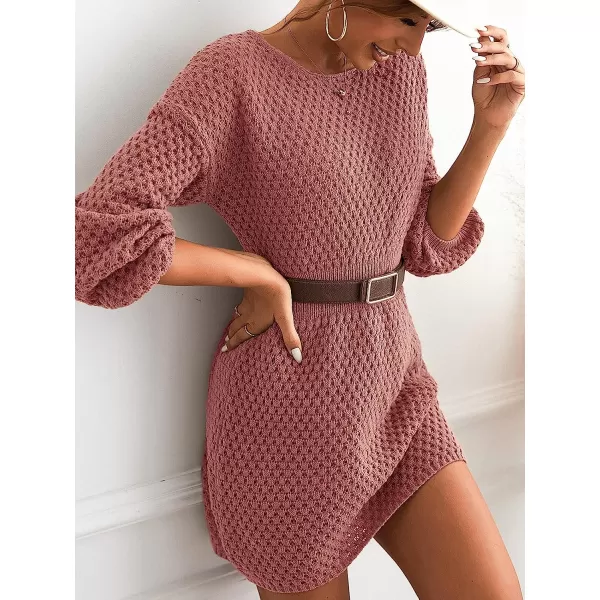 imageCUPSHE Womens Long Sleeve Pullover Sweater Dress Solid Fall Winter Casual Knit DressesPink