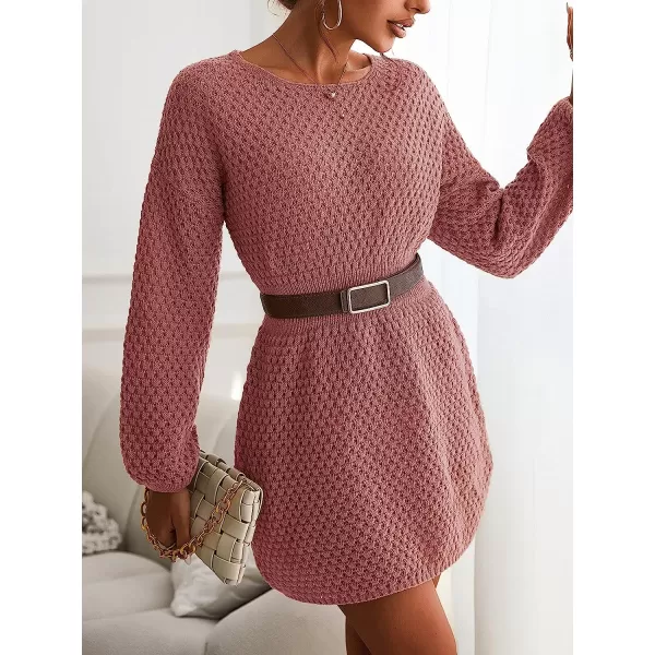 imageCUPSHE Womens Long Sleeve Pullover Sweater Dress Solid Fall Winter Casual Knit DressesPink