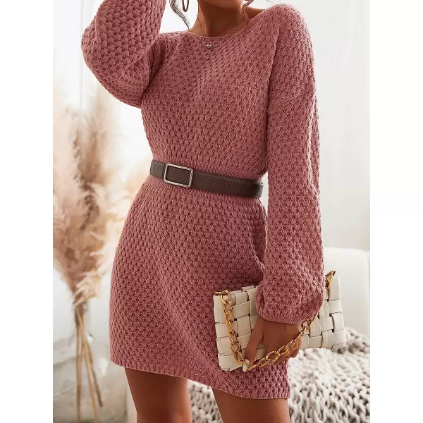 imageCUPSHE Womens Long Sleeve Pullover Sweater Dress Solid Fall Winter Casual Knit DressesPink