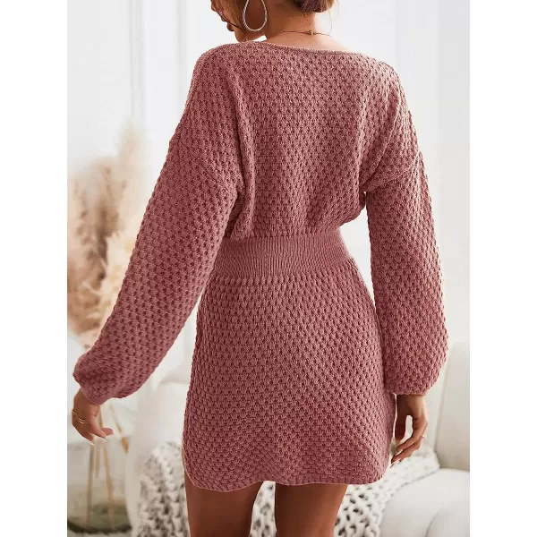 imageCUPSHE Womens Long Sleeve Pullover Sweater Dress Solid Fall Winter Casual Knit DressesPink
