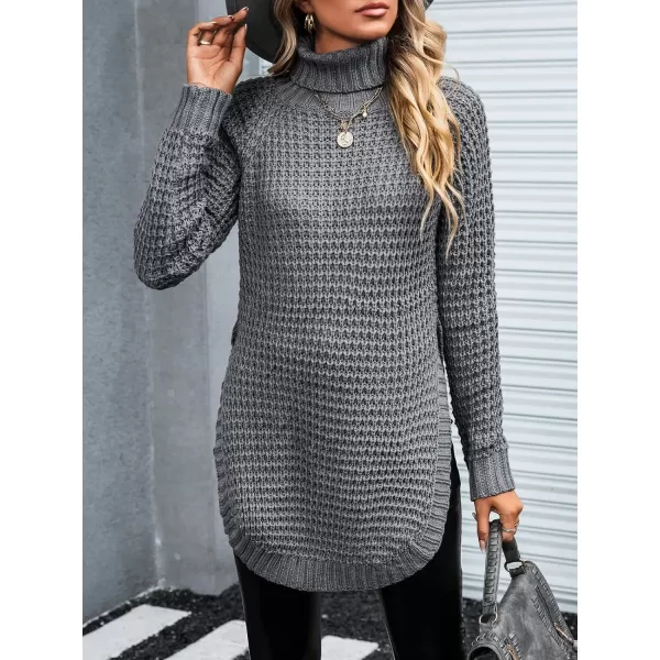 imageCUPSHE Womens Long Sleeve Pullover Sweater Fall Winter Casual Knit Sweater Longline TurtleneckGrey