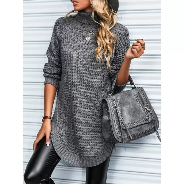 imageCUPSHE Womens Long Sleeve Pullover Sweater Fall Winter Casual Knit Sweater Longline TurtleneckGrey
