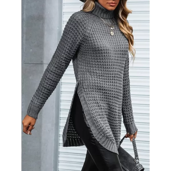 imageCUPSHE Womens Long Sleeve Pullover Sweater Fall Winter Casual Knit Sweater Longline TurtleneckGrey