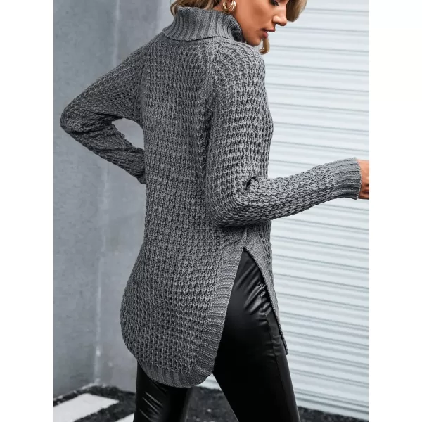 imageCUPSHE Womens Long Sleeve Pullover Sweater Fall Winter Casual Knit Sweater Longline TurtleneckGrey
