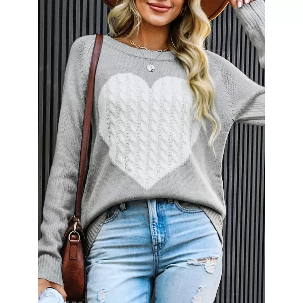 imageCUPSHE Womens Long Sleeve Pullover Sweater Heart Print Round Neck Fall Winter Casual Ribbed SweaterGrey