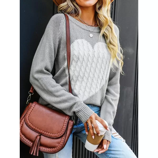imageCUPSHE Womens Long Sleeve Pullover Sweater Heart Print Round Neck Fall Winter Casual Ribbed SweaterGrey