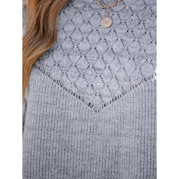 imageCUPSHE Womens Long Sleeve Pullover Sweater Solid Fall Winter Casual Cutout Crochet SweaterGrey