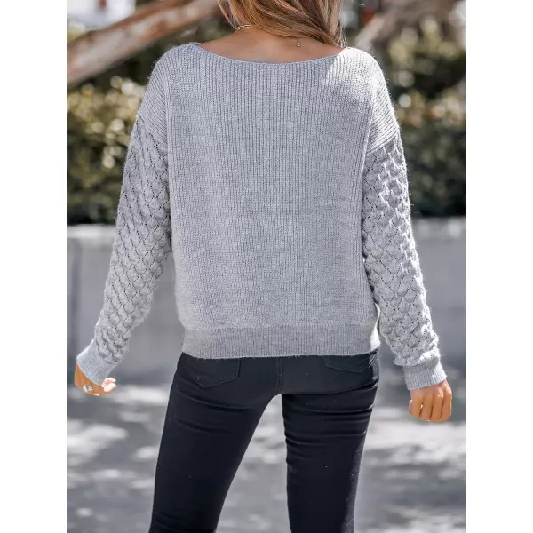 imageCUPSHE Womens Long Sleeve Pullover Sweater Solid Fall Winter Casual Cutout Crochet SweaterGrey