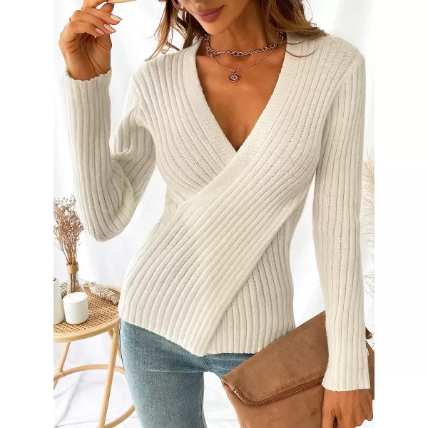 imageCUPSHE Womens Long Sleeve Pullover Sweater Solid Fall Winter Casual Knit Wrap CardiganCream White