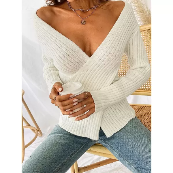 imageCUPSHE Womens Long Sleeve Pullover Sweater Solid Fall Winter Casual Knit Wrap CardiganCream White
