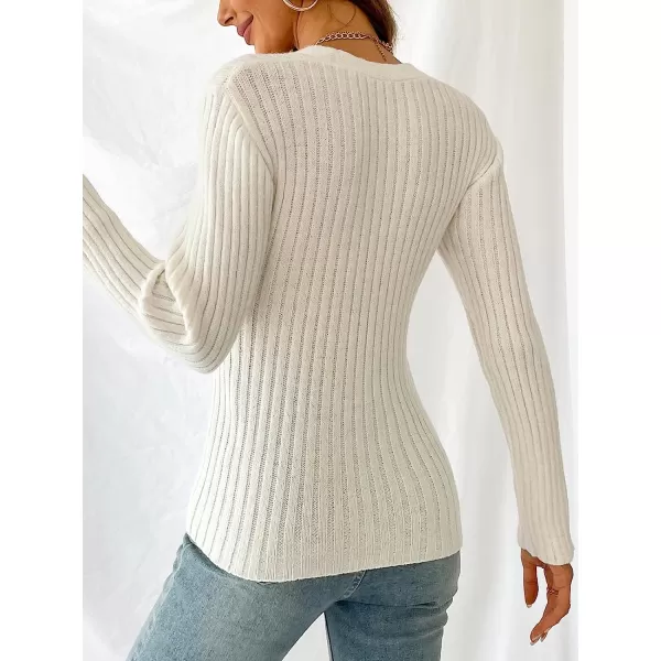 imageCUPSHE Womens Long Sleeve Pullover Sweater Solid Fall Winter Casual Knit Wrap CardiganCream White