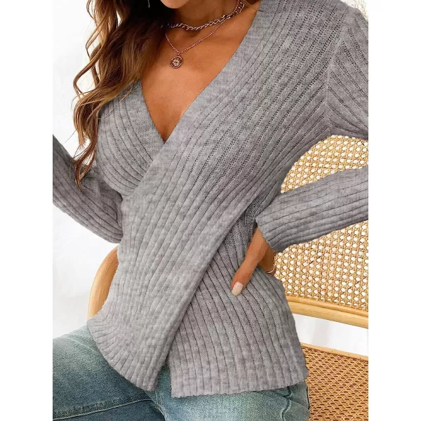 imageCUPSHE Womens Long Sleeve Pullover Sweater Solid Fall Winter Casual Knit Wrap CardiganGrey