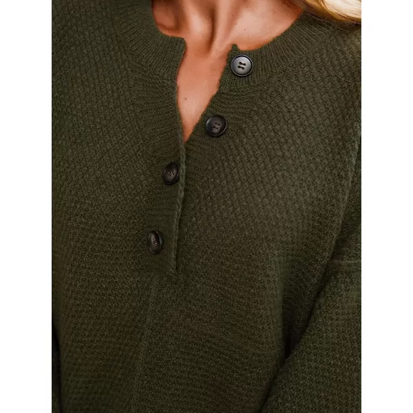 imageCUPSHE Womens Long Sleeve Pullover Sweater Solid Fall Winter Casual Textured HalfButton SweaterGreen