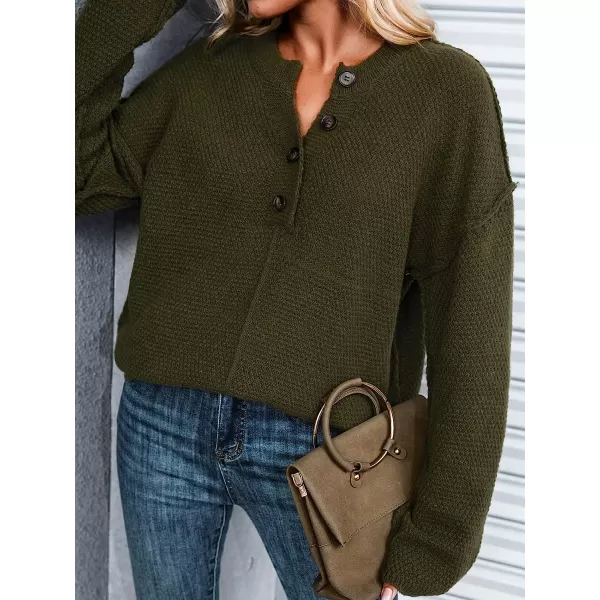 imageCUPSHE Womens Long Sleeve Pullover Sweater Solid Fall Winter Casual Textured HalfButton SweaterGreen