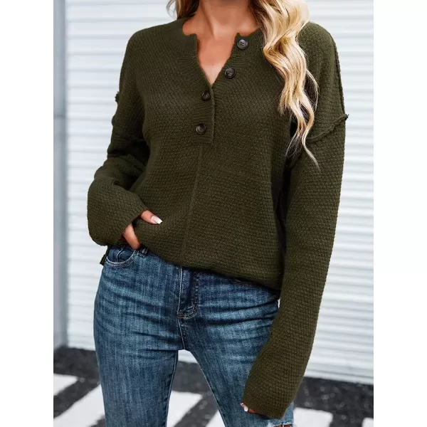 imageCUPSHE Womens Long Sleeve Pullover Sweater Solid Fall Winter Casual Textured HalfButton SweaterGreen