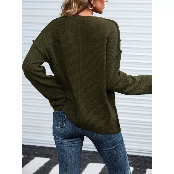 imageCUPSHE Womens Long Sleeve Pullover Sweater Solid Fall Winter Casual Textured HalfButton SweaterGreen