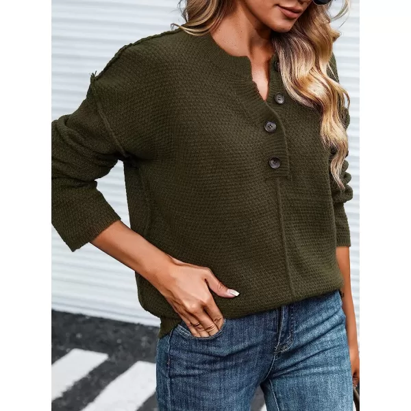 imageCUPSHE Womens Long Sleeve Pullover Sweater Solid Fall Winter Casual Textured HalfButton SweaterGreen