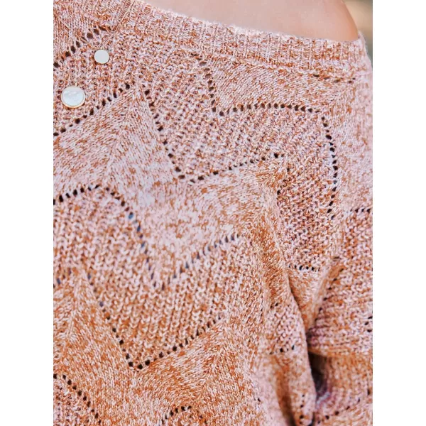 imageCUPSHE Womens Long Sleeve Scoop Neck Crochet Sweater Solid Fall Winter Casual Knit Pullover SweaterBrown