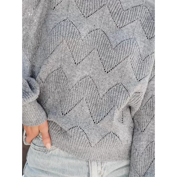 imageCUPSHE Womens Long Sleeve Scoop Neck Crochet Sweater Solid Fall Winter Casual Knit Pullover SweaterGray