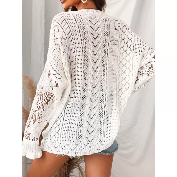 imageCUPSHE Womens Long Sleeve Solid Fall Winter Casual Knit Floral Lace Pullover SweaterWhite