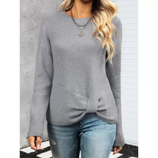 imageCUPSHE Womens Long Sleeve Sweater Solid Fall Winter Casual Twisted Pullover SweaterGrey