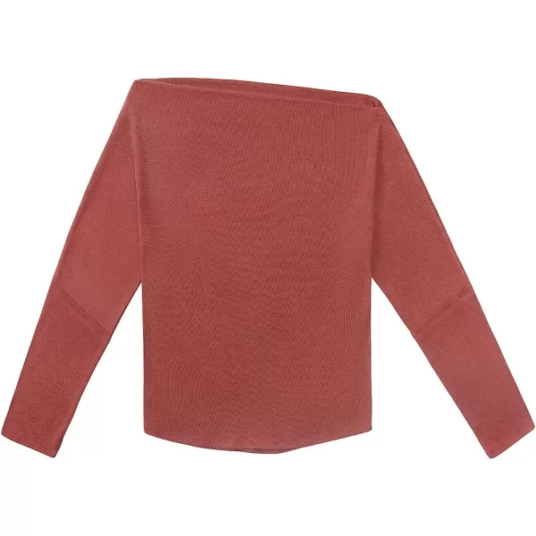 imageCUPSHE Womens Long Sleeve Sweatshirt Minimalist Oblique Neck Casual Pullover Tunic TopsRust Red