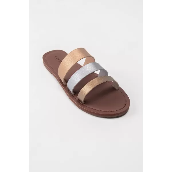 imageCUPSHE Womens Low Heel Three Straps Slides Open Toe SandalsGold