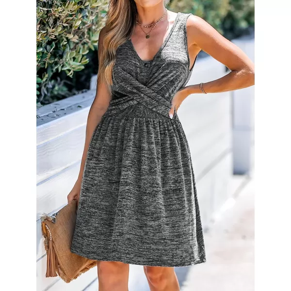 imageCUPSHE Womens Marled Knit Twisted Mini Dress Sleeveless Dresses V Neck Dressing CasualGrey