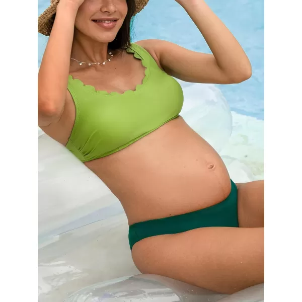 imageCUPSHE Womens Maternity Bikini Sets Pregnancy Swimsuit Low Rise Scalloped Scoop Neck Adjustable Straps Back HookPear Green