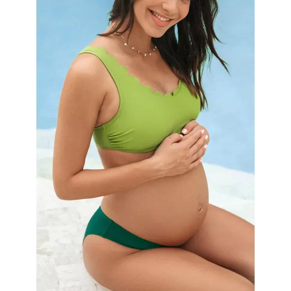 imageCUPSHE Womens Maternity Bikini Sets Pregnancy Swimsuit Low Rise Scalloped Scoop Neck Adjustable Straps Back HookPear Green
