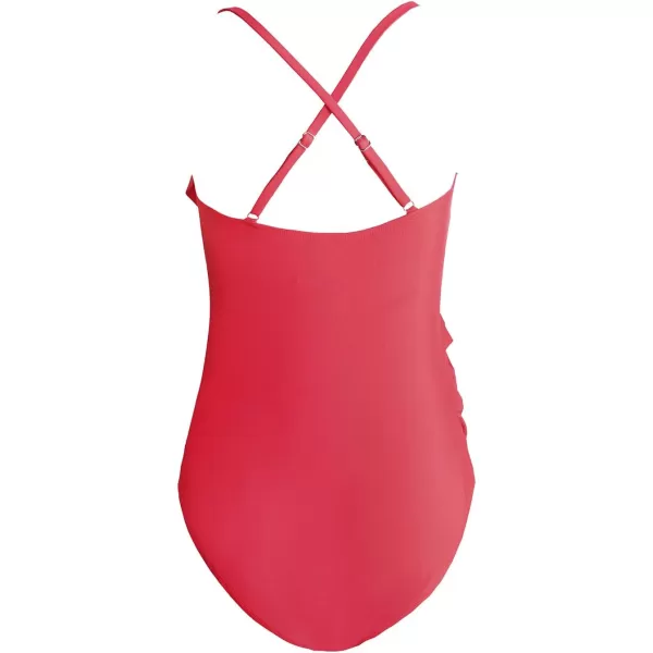 imageCUPSHE Womens Maternity Swimsuit One Piece Pregnancy Swimwear V Neck Ruffle Crisscross Back Adjustable StrapsTomato Red