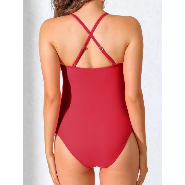 imageCUPSHE Womens Maternity Swimsuit One Piece Pregnancy Swimwear V Neck Ruffle Crisscross Back Adjustable StrapsTomato Red