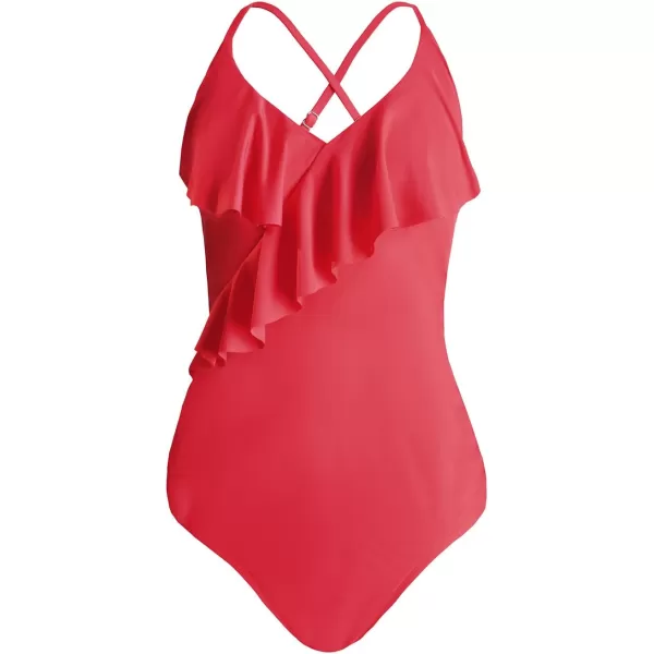 imageCUPSHE Womens Maternity Swimsuit One Piece Pregnancy Swimwear V Neck Ruffle Crisscross Back Adjustable StrapsTomato Red