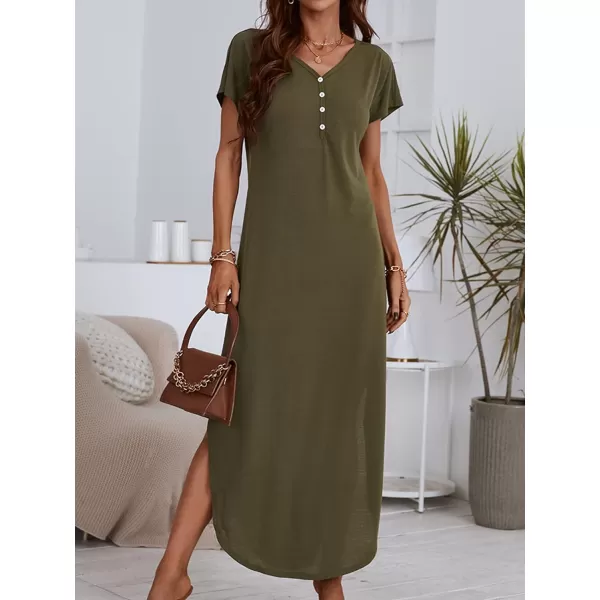 imageCUPSHE Womens Maxi Casual Dress Loose Fit Button Short Sleeves Green Long Summer DressGreen