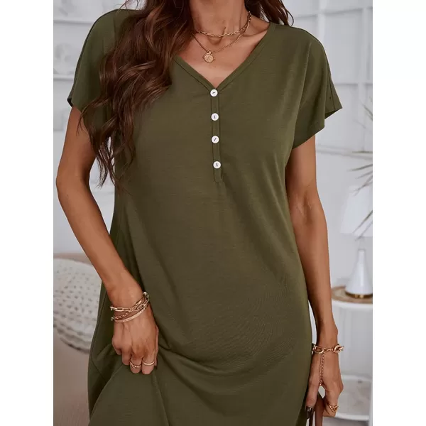 imageCUPSHE Womens Maxi Casual Dress Loose Fit Button Short Sleeves Green Long Summer DressGreen