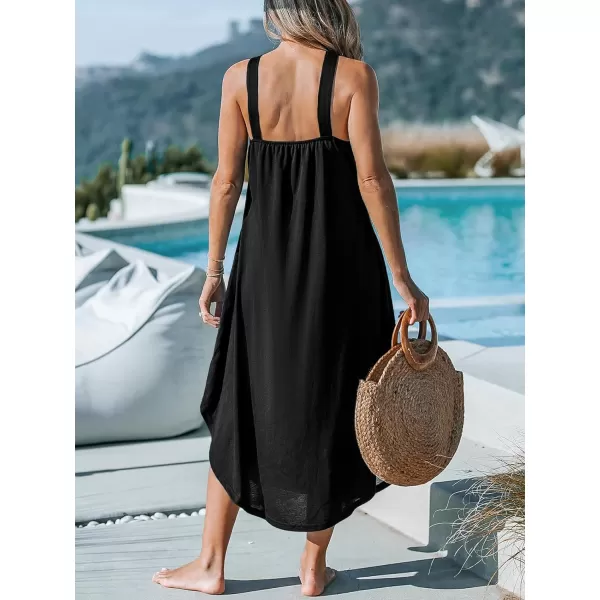 imageCUPSHE Womens Maxi Dress Halter Sleeveless Pockets Knit Long Summer Cover Up DressBlack