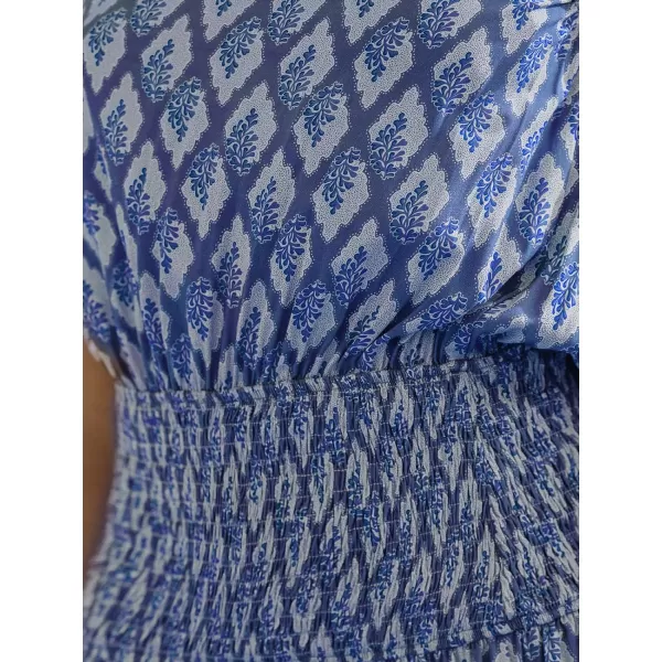 imageCUPSHE Womens Maxi Dress One Shoulder Sleeveless Smocked Floral Printed Self Tie Boho Long Dress Summer DressBlue Floral