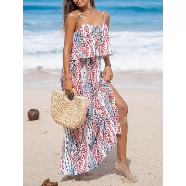 imageCUPSHE Womens Maxi Dress Scoop Neck Ruffled Sleeveless Side Slit Cami Boho Long Dress Casual Summer DressRed Paisley