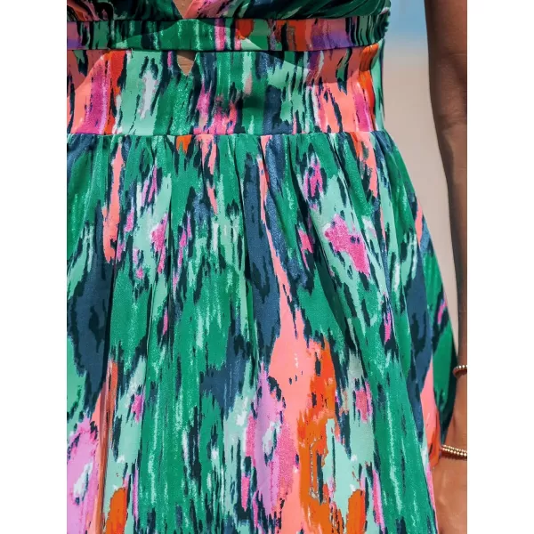 imageCUPSHE Womens Maxi Dress V Neck Abstract Cutout Slit Sleeveless A Line Casual Long Summer DressGreen Abstract