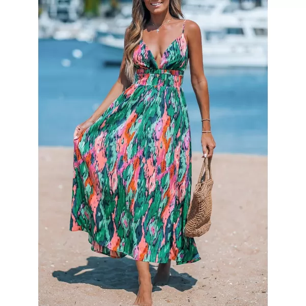 imageCUPSHE Womens Maxi Dress V Neck Abstract Cutout Slit Sleeveless A Line Casual Long Summer DressGreen Abstract