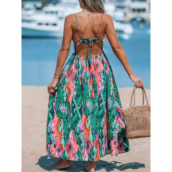 imageCUPSHE Womens Maxi Dress V Neck Abstract Cutout Slit Sleeveless A Line Casual Long Summer DressGreen Abstract