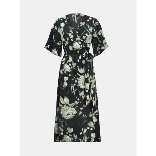 imageCUPSHE Womens Maxi Dress V Neck Floral Print Short Sleeve Belted Long A Line Casual Loose DressBlack Floral