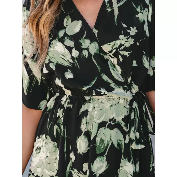 imageCUPSHE Womens Maxi Dress V Neck Floral Print Short Sleeve Belted Long A Line Casual Loose DressBlack Floral