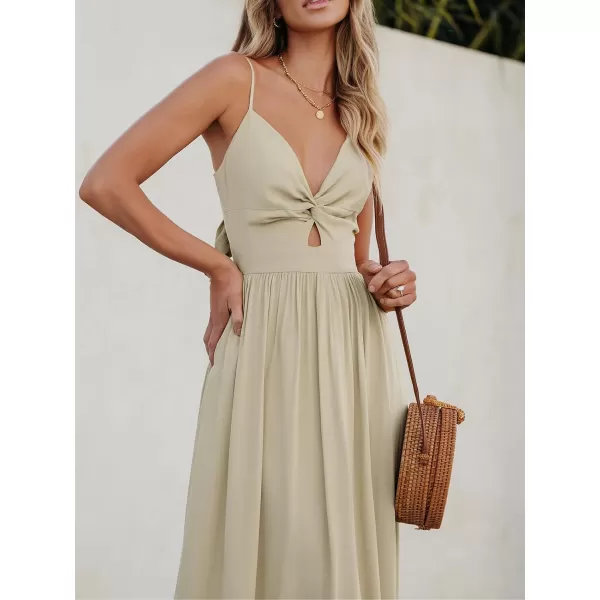 imageCUPSHE Womens Maxi Dress V Neck Twisted Sleeveless Cutout Self Tie Long Dress Summer Formal DressBeige