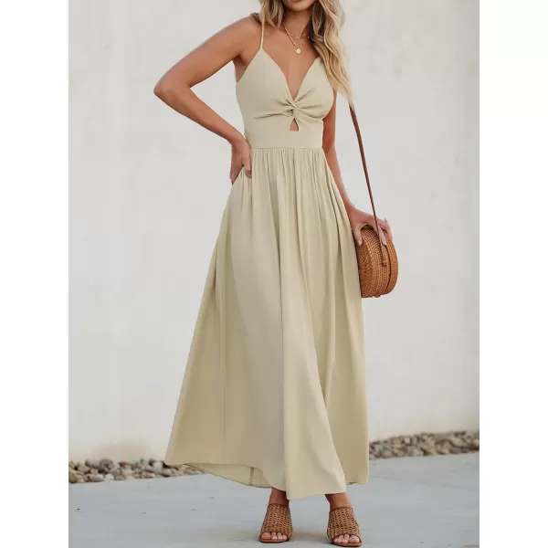 imageCUPSHE Womens Maxi Dress V Neck Twisted Sleeveless Cutout Self Tie Long Dress Summer Formal DressBeige
