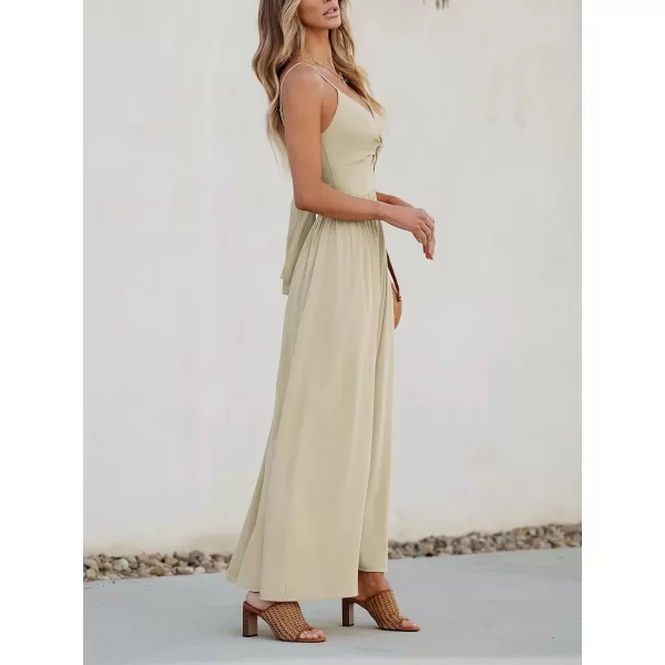 imageCUPSHE Womens Maxi Dress V Neck Twisted Sleeveless Cutout Self Tie Long Dress Summer Formal DressBeige