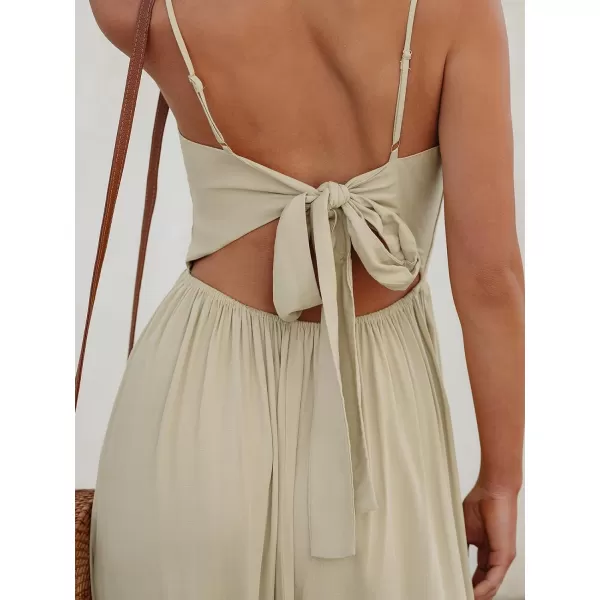 imageCUPSHE Womens Maxi Dress V Neck Twisted Sleeveless Cutout Self Tie Long Dress Summer Formal DressBeige